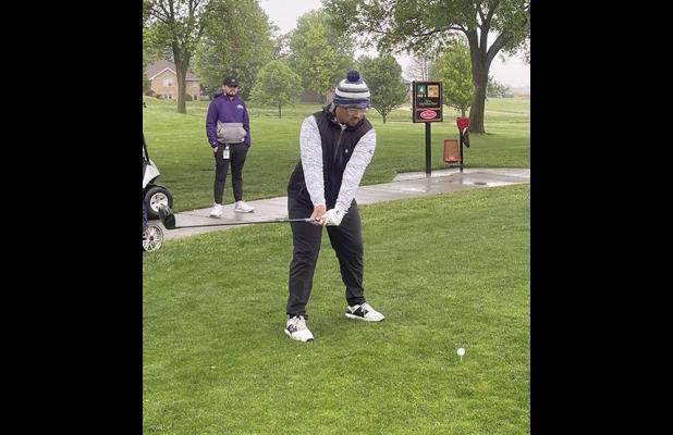 Gibbon’s Jeanmarco Solares tees off at last week’s district meet which was held at Southern Hills Golf Course near Hastings. (–courtesy photo)