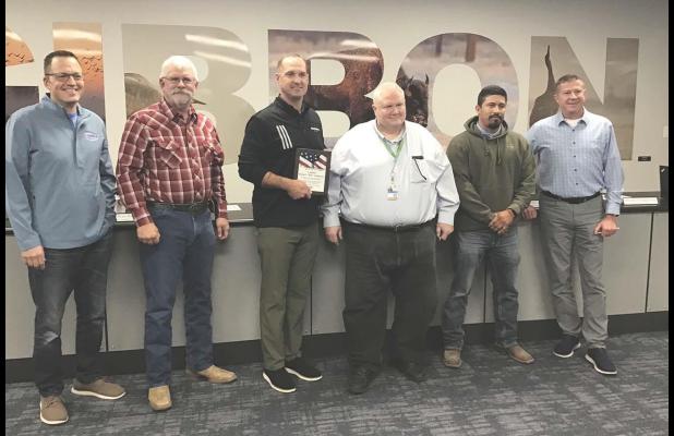 Captain Bob Anderson, third from right, was recognized for his 47 years in law enforcement and 32 years of giving sheriff’s department reports to the Gibbon City Council at the council’s regular monthly meeting on Monday, October 19. Mayor Derrick Cle