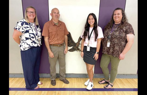 New teachers at Wood River Rural High and Wood River Elementary this year are, left to right, Kiley Labs, David Nielsen, Cassidy Carey, and Jenna Frick. (–courtesy photo)