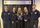 Centura FFA’s Agriculture Demonstration team of Brooks Hadenfeldt, Carlie Sokol, Emma Jacobs, Claire Knuth, and Mason Janda placed fifth at the State FFA Convention in Lincoln. (–courtesy photo)