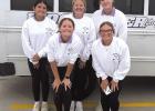 Lady Eagle golf team members competing at the recent Arcadia/Loup City Invitational were, front row, left to right, Savannah Davis and Kinsley Davis; and back row, Diana Rodriguez, Avery Miles, and Presley Packer. (–courtesy photo)