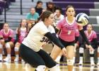 Sidney Frear locks in on the ball to make a perfect pass in volleyball action last week. (—photo by Doug Kuskie) Article Image Alt Text