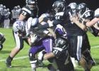 The Silverback defense swarmed the Minden ball carrier, stopping him in his tracks. The Whippets ran to a 48-8 win over the Wood River/Shelton squad. The game was played at Shelton last Friday night. (—photo by Steve Glenn) Whippets spoil Silverbacks’ homecoming at Shelton