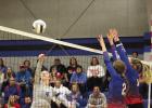 Senior Halie Clark hits a ball cross court for a kill against High Plains last Saturday afternoon. (—photo by Brooke Bly) Lady Bulldogs punch their ticket to state