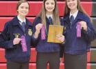 Shelton FFA’s Public Speaking contestants at state were, left to right, Justine Pope (Creed Speaking – gold), Erin Gegg (Discovery Speaking – bronze), and Jaylea Pope (Extemporaneous Speaking – silver). (–courtesy photo) Shelton reports successful trip to State FFA Convention