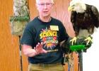 Deb with the Edgerton ExplorIt Center displays a pair of birds, or raptors, at the recent Wood River STEM camp. (–courtesy photo)