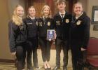 Members of the Agricultural Demonstration team, left to right, Emma Jacobs, Katie Hadenfeldt, Kendal Knuth, Jack Jacobs and Carlie Sokol, earned gold at the state convention. Article Image Alt Text