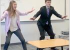 Jaylea Pope (left) and Will Roe perform their duet during the Shelton speech team’s day competing at the Grand Island Central Catholic Invitational where they received 12th place medals in Duet Acting. (–courtesy photo) Shelton speech team completes a very busy three-meet week