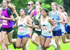 Lady Buffalo cross country teammates Millie Reyes (#320) and Natalia Rodriguez (#325) keep pace with the pack at the start of the girls race at Centura. (—courtesy photos)