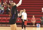 Freshman Chloe Frerichs sends a serve over the net during Buffalo volleyball action last week. (—photo by Alissa Baxter)