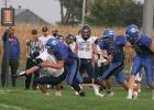 Backed up by Eric Rodriguez (#63) and Braxton Smith (#13), Brady Samuelson crushes the progress of a Crusader ball carrier last week in Gibbon. The Buffaloes’ game with Twin River this Friday has been canceled as that team has been quarantined. No repla GICC hands Buffaloes second loss