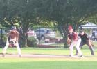 Theo Bohling takes care of duties at first base for the DCB team. An opening-round bye at the Area Tournament (known more commonly as the district) means DCB will play their first game Saturday, July 24th, in the tournament hosted by Ravenna. (—photo by Article Image Alt Text