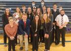 Members of the Shelton High speech team that competed at the D1-2 District meet were, front row, left to right, Rose Fox, Noah Summers, Breanna Plihal, and Skyler Summers; middle row, Samantha Snyder, Taylor Lewis, Coby Reutzel, Kiersten Bennett, Xavier H Article Image Alt Text