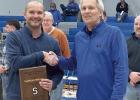 Accepting his Shelton Baseball Hall of Fame plaque from Shelton High School Athletic Hall of Fame board member Ron Blase is 2025 recipient Nathan Wrage, a standout pitcher and hitter on the 1997 through 2000 Legion teams. (—photo by Steve Glenn) Accepting his Shelton Baseball Hall of Fame plaque from Shelton High School Athletic Hall of Fame board member Ron Blase is 2025 recipient Nathan Wrage, a standout pitcher and hitter on the 1997 through 2000 Legion teams. (—photo by Steve Glenn)