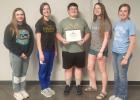 Callee Carman, Jaylea Pope, Sam Stewart, Taylor Lewis, and Skyler Summers, the Shelton FFA’s Livestock Management team, earned fifth place in the Swine Management division and was 14th overall at the state FFA convention. (–courtesy photo) Shelton FFA fares well at state convention