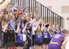 The Shelton cheerleaders and student body kept spirit high during the exciting TVC title game at Hasting College Saturday night. (—photo by Steve Glenn) Bulldog boys sweep way to first title since 2012