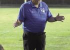“Coach Lowe” addresses the Shelton Bulldogs during halftime of last Friday night’s game against Arapahoe. (—photo by Steve Glenn)
