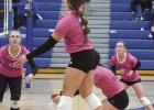 Lady Eagle Allie Johnson winds up to send the ball over the net for Wood River in recent action. (–photo by Andrea Johnson) Article Image Alt Text