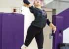 Senior Sarah Frear jump serves during the Lady Eagles’ win over Arcadia-Loup City last Thursday night. (—photo by Doug Kuskie) Article Image Alt Text