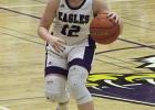 Wood River’s Rylee Codner runs the offense for the Lady Eagles in the 68-41 win over Ravenna. (—photo by Steve Glenn) Wood River’s Rylee Codner runs the offense for the Lady Eagles in the 68-41 win over Ravenna. (—photo by Steve Glenn)