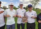 Shelton golfers, from left to right, Jorge Romero, Jaxson Ohlman, Drake Power, Reilly Jensen and Cale Power, display their individual medals and team plaque from the Overton golf scramble. (—courtesy photo) Shelton golfers, from left to right, Jorge Romero, Jaxson Ohlman, Drake Power, Reilly Jensen and Cale Power, display their individual medals and team plaque from the Overton golf scramble. (—courtesy photo)