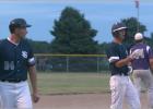 Coach John Kucera (foreground) has another runner about to score from third base in the two wins over Wood River last week. (—photo by Lynn McBride) S/G Juniors sweep Wood River in double-header; future Junior/Senior games noted