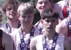 The Eagle boys 400 meter relay team placed sixth in the Class C field of relay teams. Team members are, left to right, Beau Rohrich, Madden Brabec, Harry Oberg, and Adrian Lobeda. Article Image Alt Text