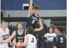 Kadin Hines (#3) and Konner Hyde (#21) proved to be a solid wall for Ravenna shooters during the Buffaloes dominating 62-37 win at Ravenna last week. (—photo by Lynsey Weekley) Buffaloes blast Eagles, Bluejays
