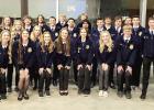 The Shelton FFAChapter poses for a group picture at the recent state convention in Lincoln. In the front row, from left to right, are Gracie Willis, Kaycee Tompkin, Susanna Cheney, Macy Willis, Justine Pope, Callee Carman, and Matthew Goldfish; middle row Article Image Alt Text