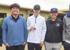 Shelton’s boys golf team competed at the D-1 District meet last week with Jaxson Ohlman (center) qualifying for the state meet. The team is made up of, left to right, Cale Power, Jorge Delgado Romero, Ohlman, Reilly Jensen and Drake Power. (–courtesy 
