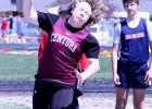 Wyatt Bloodgood hurled the shot put for the Centurions at the C-6 District meet last week. (–photo by Steve Glenn) Wooden, Zimmerman earn opportunity to compete at state track meet after district meet